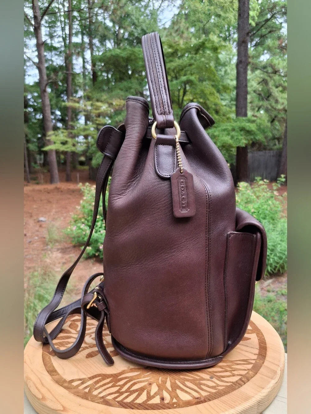 Vintage 1996 Coach Dark Brown Leather Classic Handle Backpack Rucksack #9992
